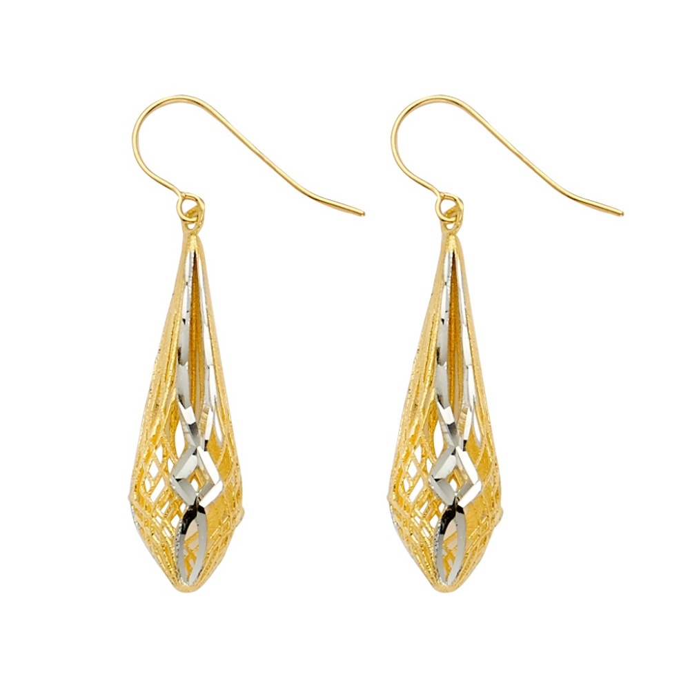 14K Two Tone  Hollow Hanging Earrings for Women